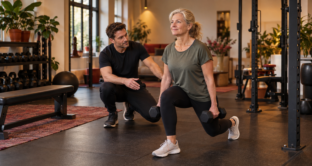 GLI traject: hoeveel val je af en wat kun je verwachten? Personal trainer begeleidt een klant tijdens krachttraining